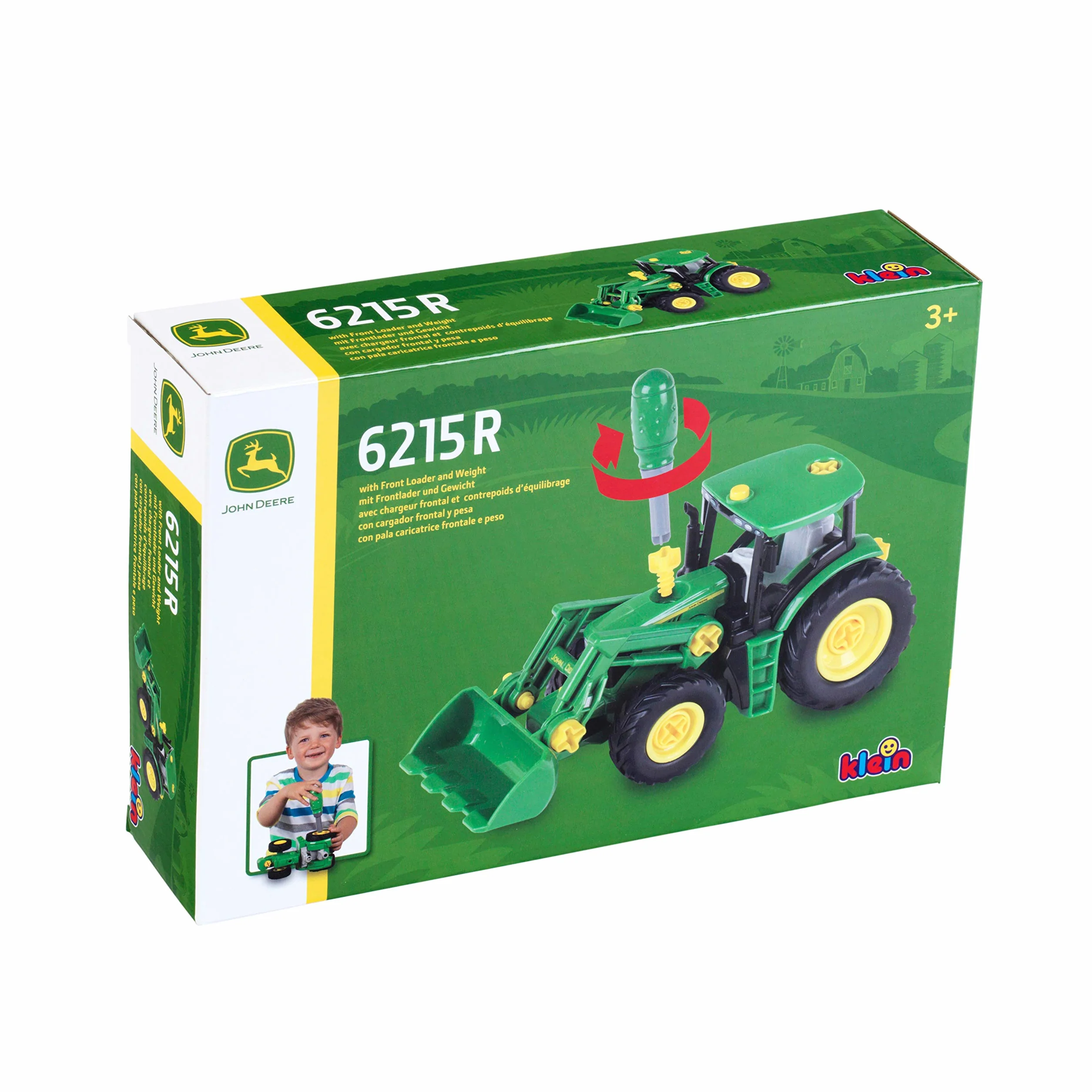 Theo Klein 3903 John Deere Traktor | Mit Frontlader und Gegengewicht | Demontierbare Einzelteile | Maße: 24,5 cm x 9,5 cm x 12 cm | Spielzeug für Kinder ab 3 Jahren