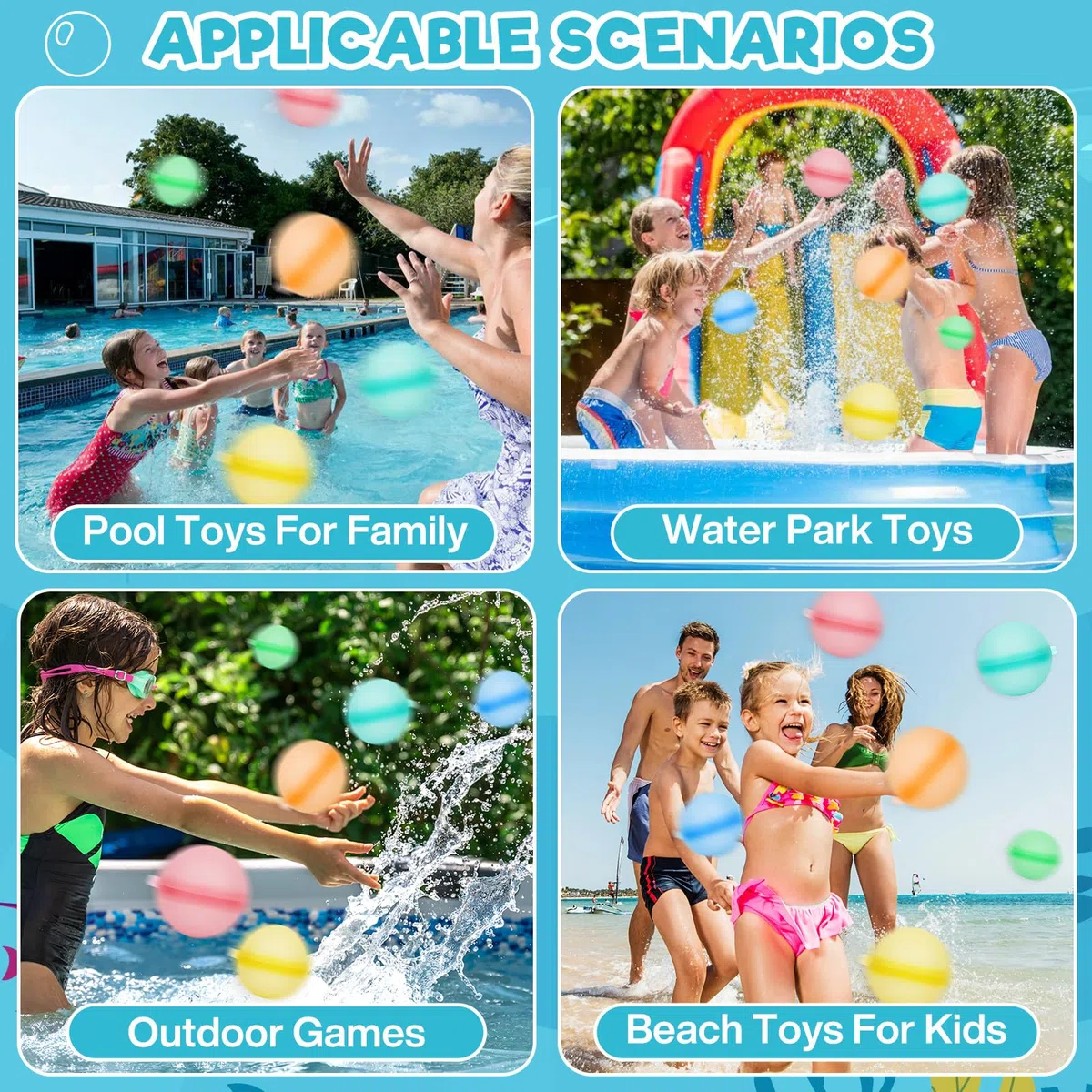 Wiederverwendbare Wasserbomben 36 Stück, Silikon Wasserballons 5 cm mit Clipverschluss in 6 Farben, Mehrweg Wasserbälle für Kinder, Pool Spielzeug für Strand, Garten, Wasserschlacht und Sommerparty