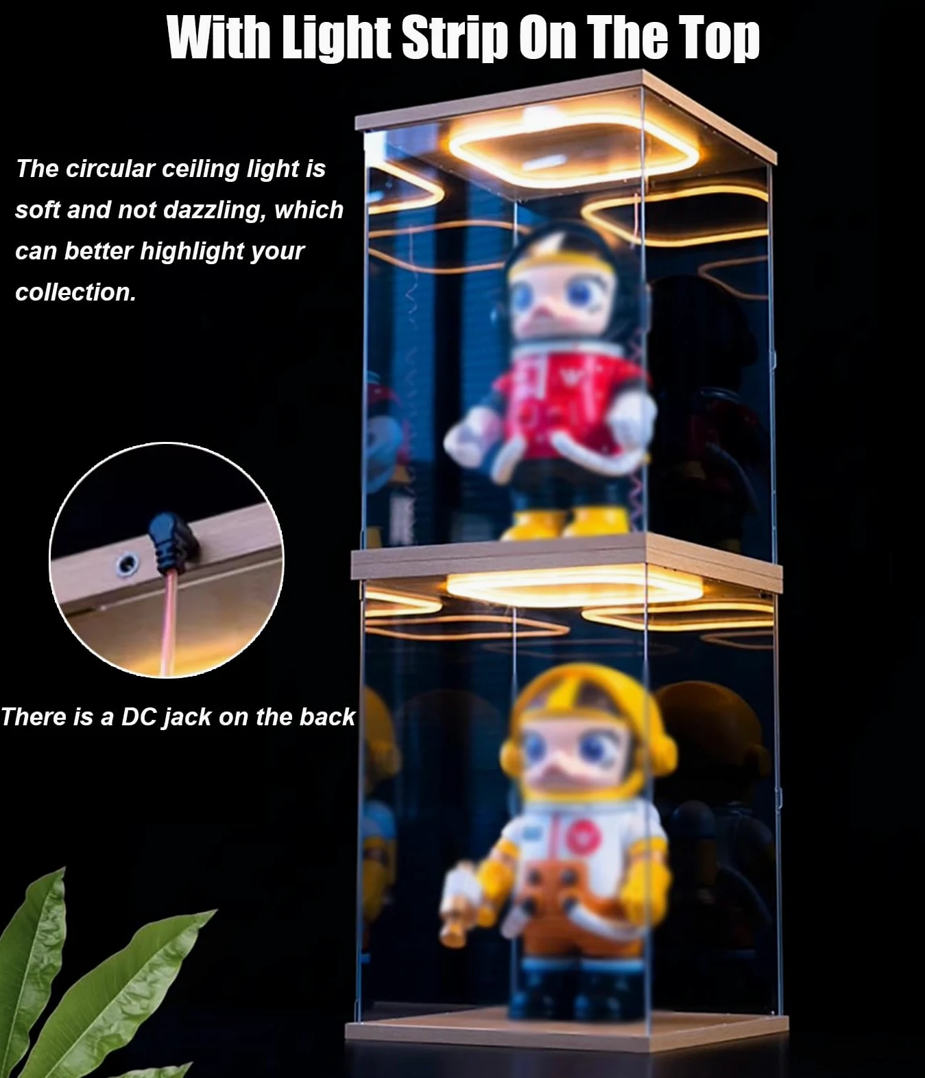 Acryl Vitrine Vitrine für Figuren, Puppen und Trophäen, Leichter, Hoher Acryl-Vitrine für Sammlerstücke, Staubdichter Aufbewahrungsschrank mit LED-Beleuchtung, PVC-Vitrine mit Würfel(40x40x50cm/16x16x