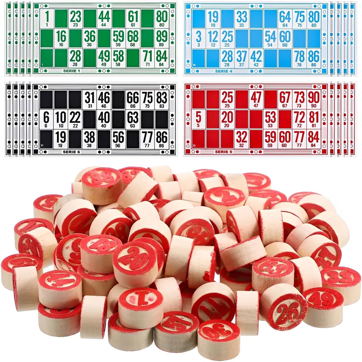 138 Stück Lotto Bingo Spiel Set, 48 Bingo Karten + 90 Bingo Chips, für Weihnachtsbingo Spieleabende Freunde Familie Kinder