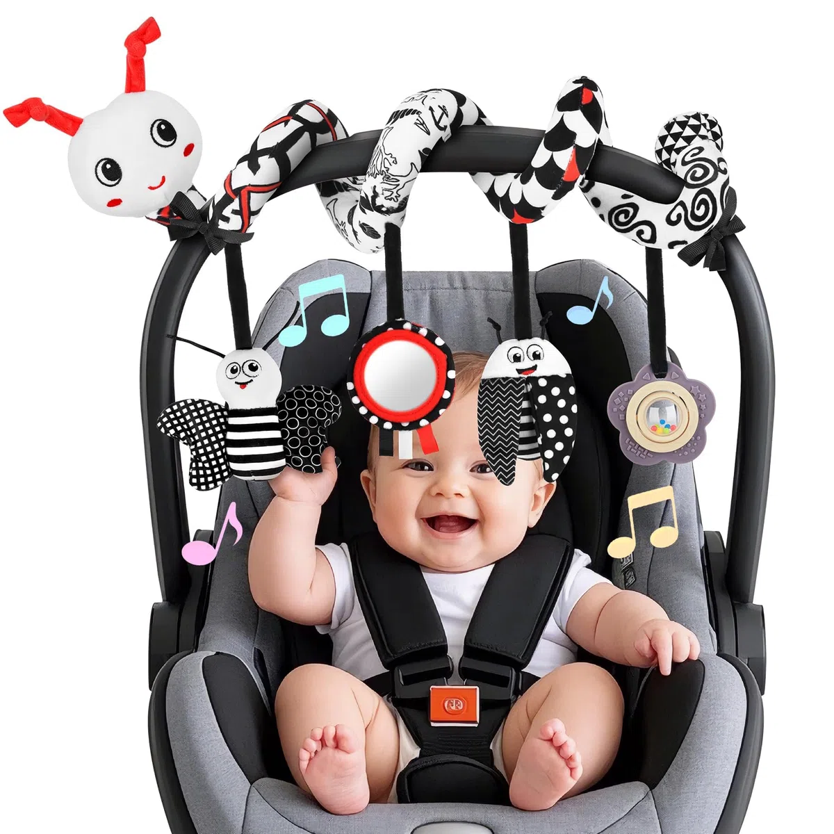 Kinderwagen Spielzeug - Aktualisierte Version Babyschale Spielzeug Baby Spielzeug 0-6 Monate Schwarz Weiß Kontrast Hängespielzeug Baby Spielzeug ab 3 Monate Neugeborenes Geschenke