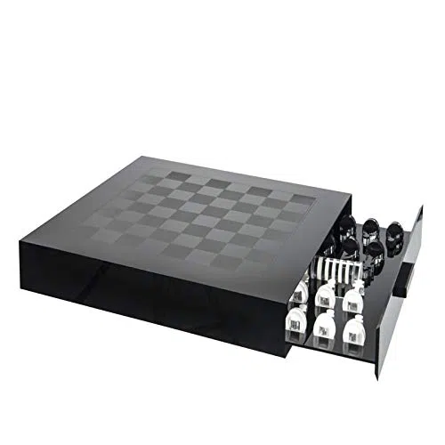 iPLEX - Magnus Schachbrett Dame aus Plexiglas PMMA schwarz mit Schublade für Spielfiguren 40 x 41 x 5 cm - Wohnkultur