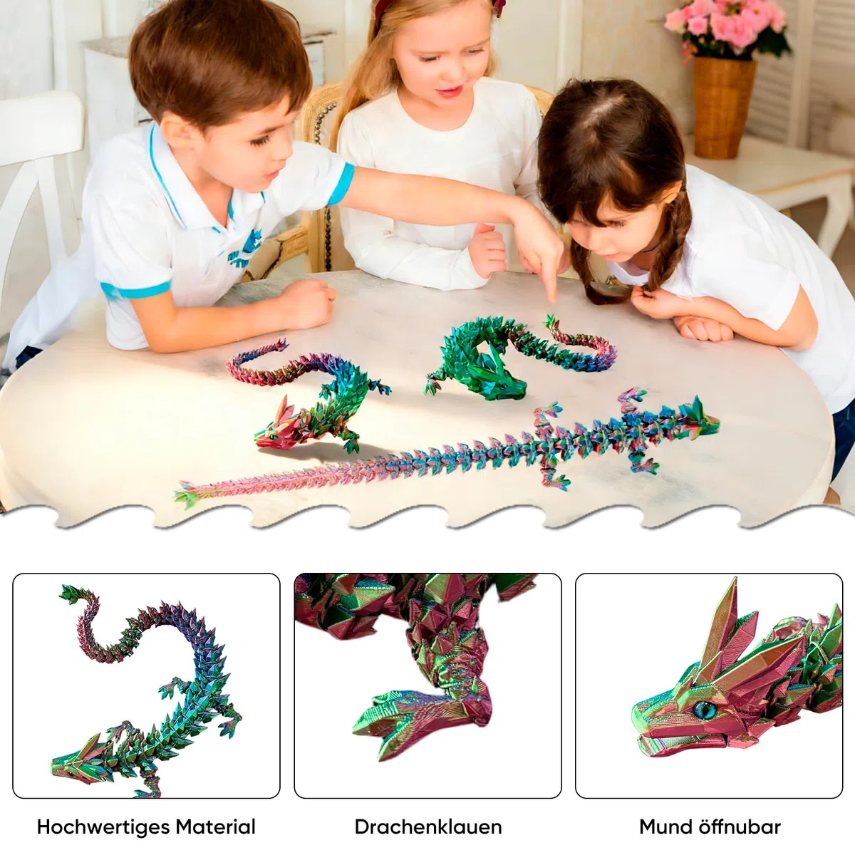 3D Gedruckter Drache Beweglich 60cm - Kristall Drachen Spielzeug Aus Pla Mit Farbverlauf - Articulated Dragon Fidget Toy - Deko Figur Für Jungen Und Mädchen & Erwachsene - 3D Drache, Ostergeschenke