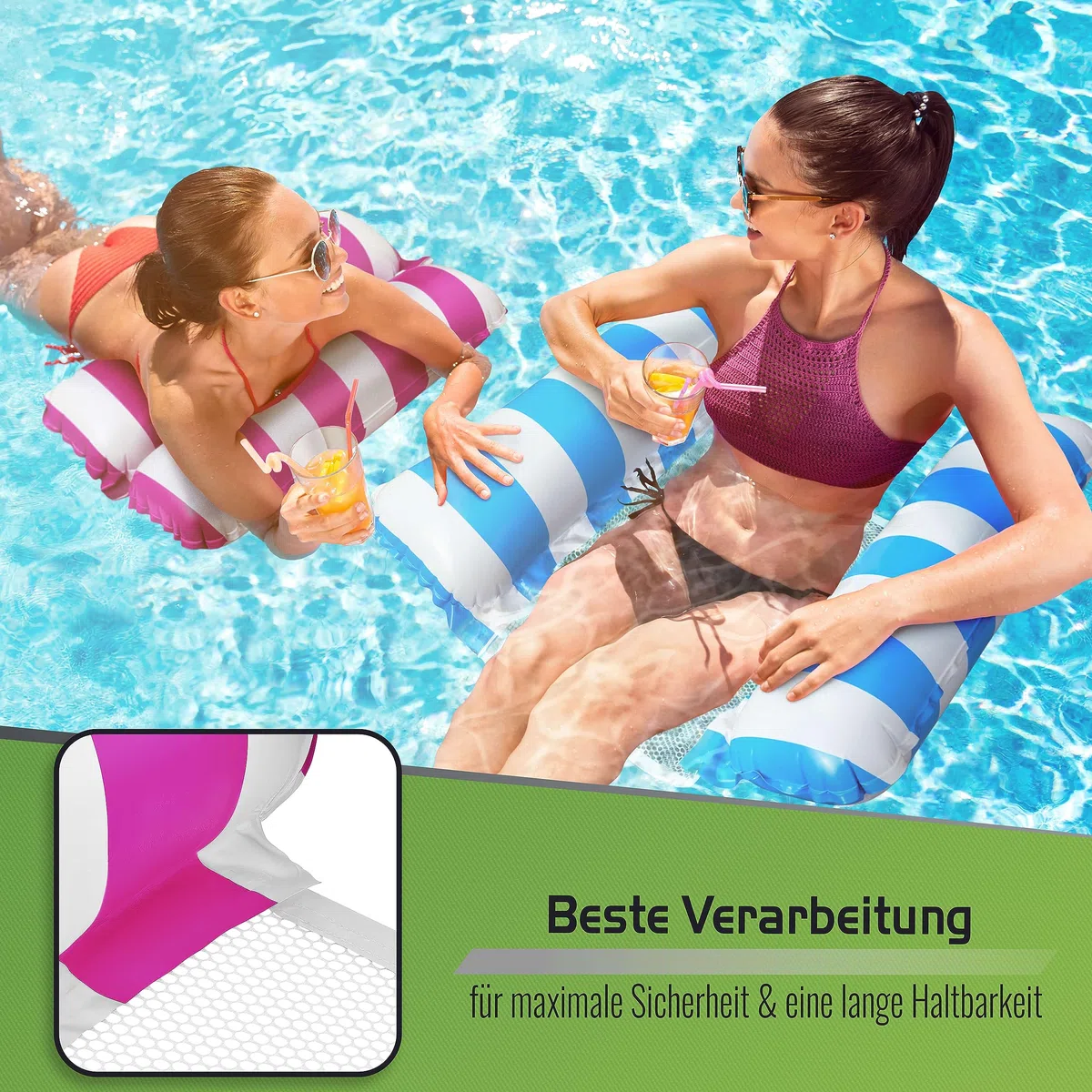 Balinco – Aufblasbare Wasserhängematte Luftmatratze mit 2 Luftkammern & Nylon Netz für Pool – Floatie Wassermatratze Relaxliege für Erwachsene & Kinder – Sommer Poolzubehör