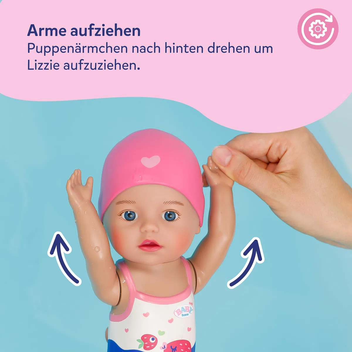 BABY Born Schwimmende Lizzie 30cm, Aufzieh-Badepuppe, wasserfest, funktioniert ohne Batterien, für Kinder ab 1 Jahr