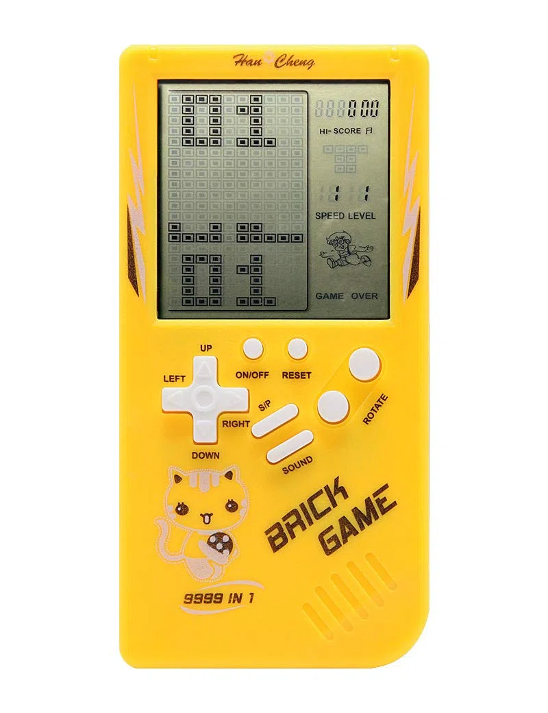 Retro Big Screen Brick Spielekonsole 9999 in 1 Panzer/Rennen/Schießen Lässiges Puzzlespiel Einstellbarer Schwierigkeitsgrad/Geschwindigkeit klein und leicht zu tragen (Gelb)