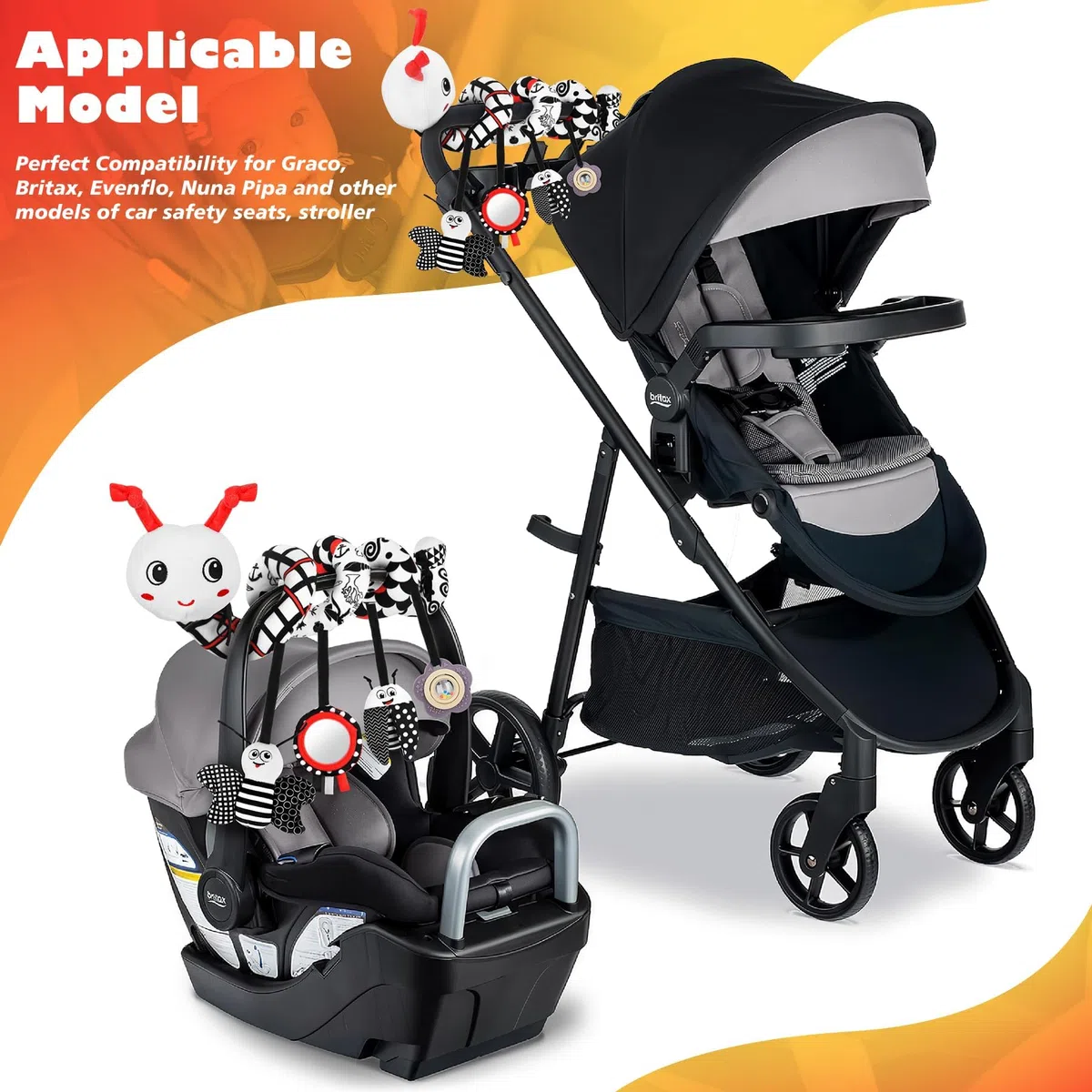Kinderwagen Spielzeug - Aktualisierte Version Babyschale Spielzeug Baby Spielzeug 0-6 Monate Schwarz Weiß Kontrast Hängespielzeug Baby Spielzeug ab 3 Monate Neugeborenes Geschenke