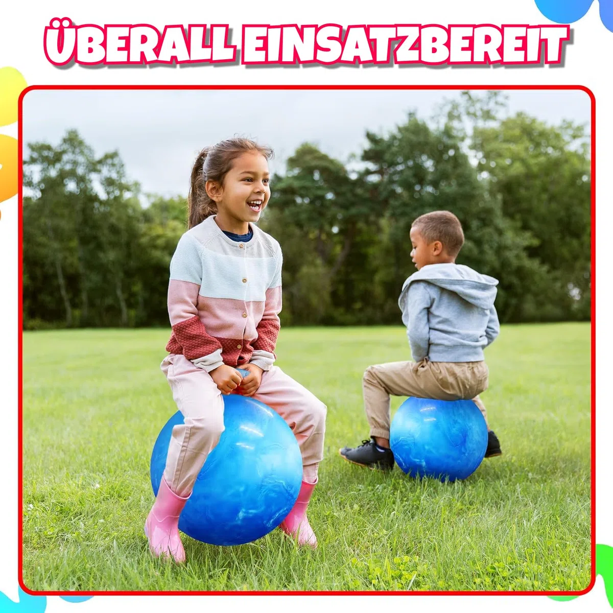 Bedwina Hopper Ball mit Griff für Kinder - Hüpfball Hoppity 20 Zoll (50 cm) für Kinder von 7 bis 9 Jahren, Kangaroo Hop Ball in Blau, Sitzball und Hüpfball