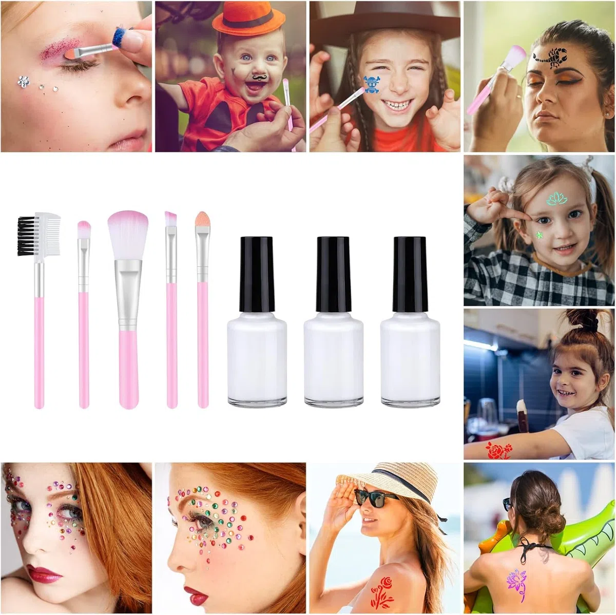 Glitzer Tattoo Set Kinder,41 Farben Glitzertattoos Mädchen, 215 Strasssteine 204 Schablonen 3 Kleber 5 Pinsel, Wasserfeste Temporäre Tattoos für Kinder,Mädchen,Party,Geschenk für Kinder Weihnachten