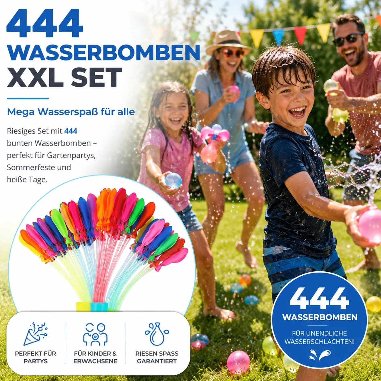 444x Selbstschließende Wasserbomben bunt - Erwachsene & Kinder - Schnell befüllbar - Luftballons