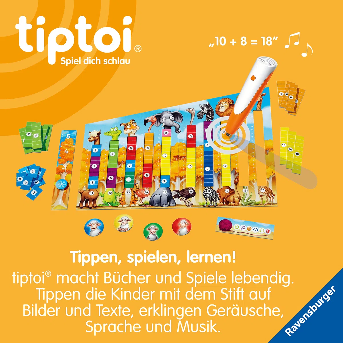 Ravensburger tiptoi Spiel 00104 - Der verrückte Rechen-Zoo - Lernspiel ab 4 Jahren, lehrreiches Zahlenspiel für Jungen und Mädchen, für 1-4 Spieler