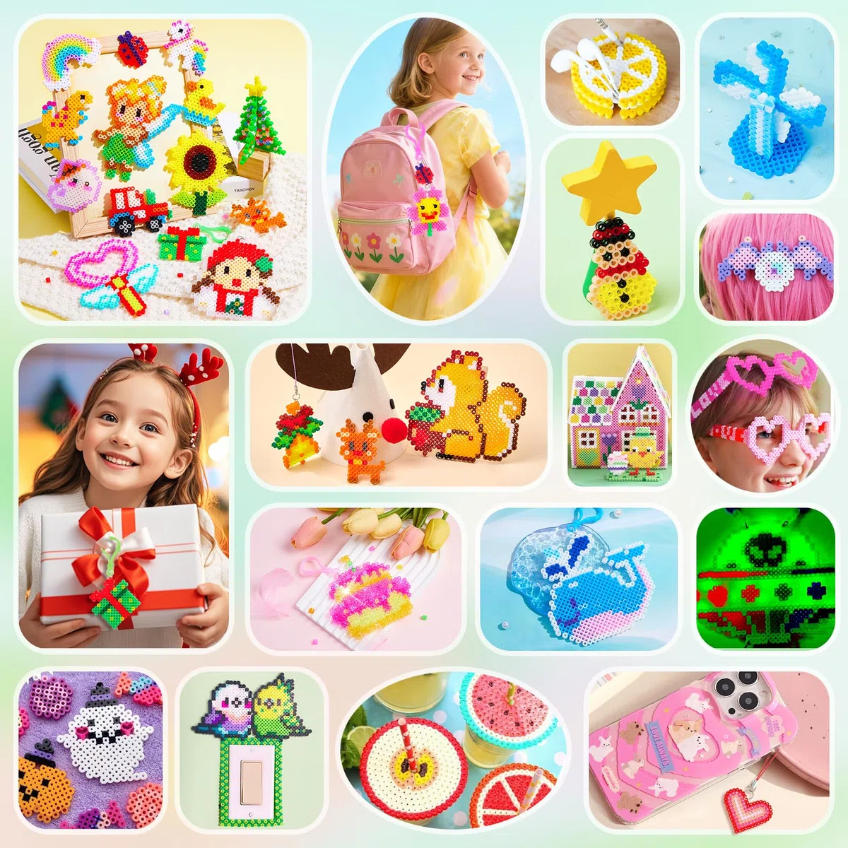 Bügelperlen Set, 5000 Stück 5mm Perlen mit 40 Farben, inkl. Leuchtende Bügelperlen & Glitzerperlen, Platten, Kreativset Bastelset für für Kinder ab 3 Jahren