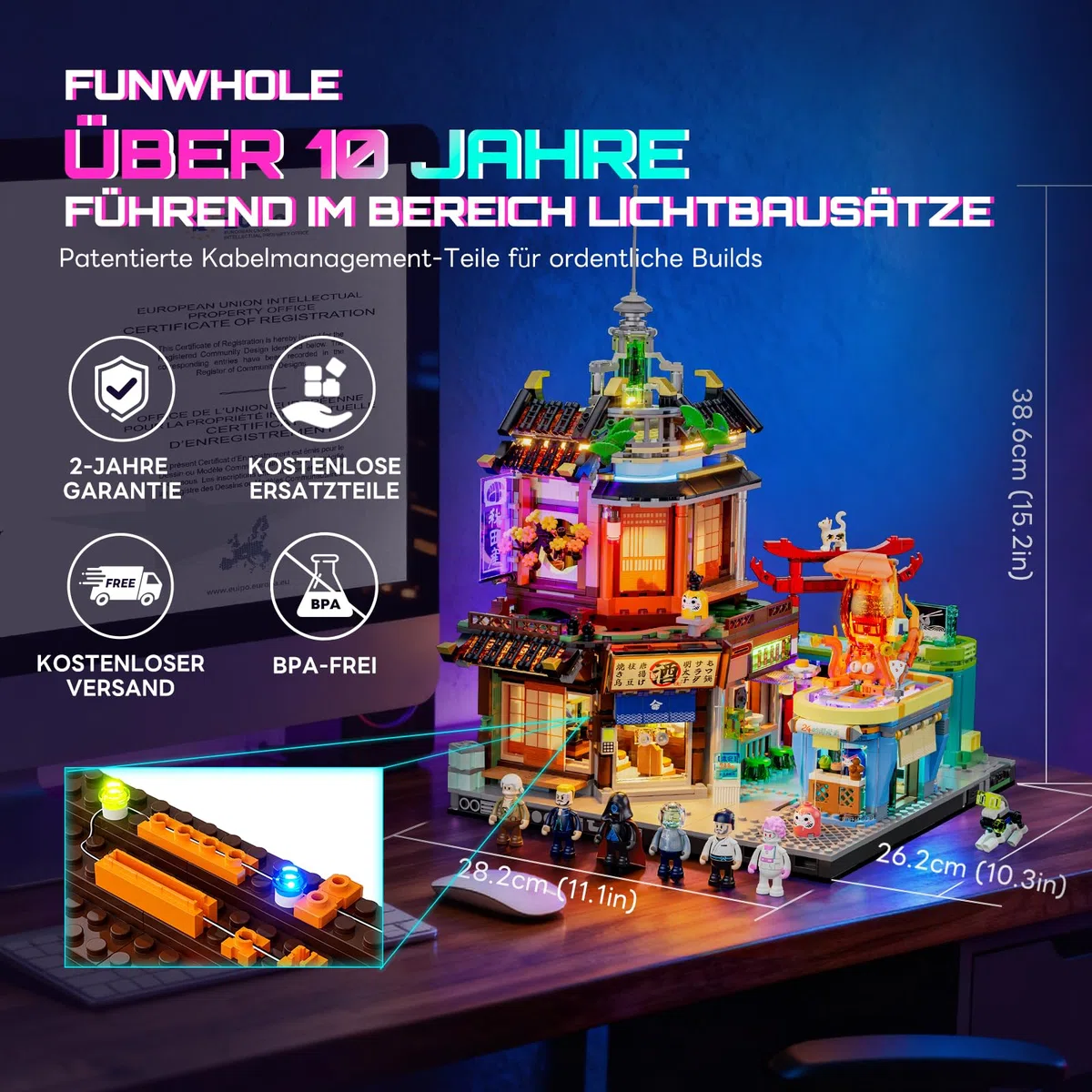 FUNWHOLE Cyberpunk Japanisches Izakaya Licht-Baustein Set – 1987 Teile Modularer Cyberpunk Neon-Stadt Zukunfts-Pub Japanische Straßenszene LED-Licht Modellset für Erwachsene und Sci-Fi-Fans