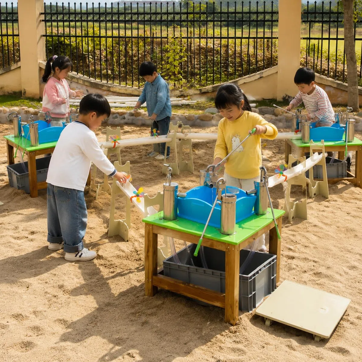 Kinder Sandspielzeug Set Sandkasten Spielset Strandspielzeug Lerneffekt Motorikförderung für Kleinkinder Spielen Lernen Frühförderung, Sand- und Wasserfließstation 3