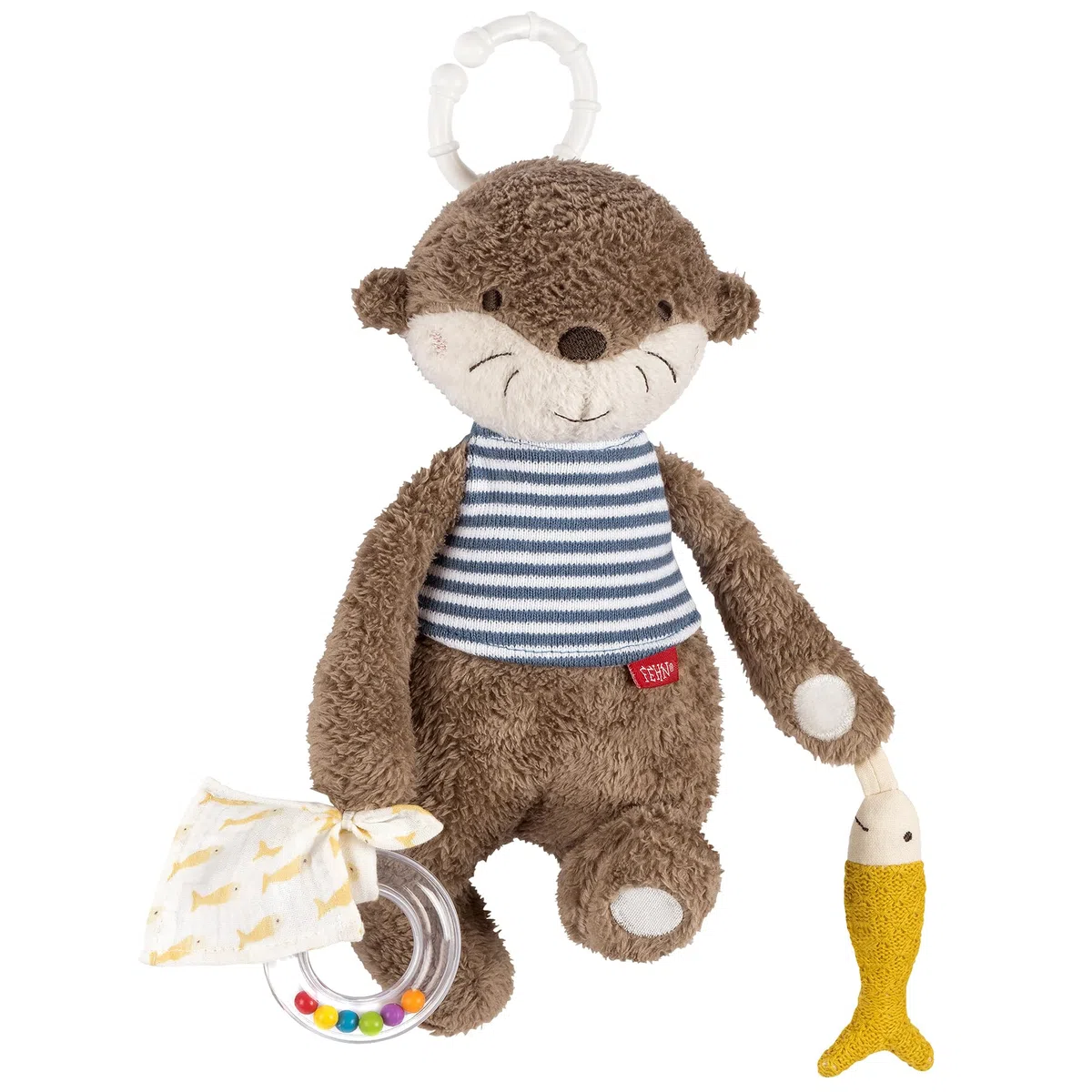 Fehn Activity-Otter Theo – Motorikspielzeug zum Aufhängen mit spannenden Anhängern zum Greifen und Geräusche erzeugen für Babys und Kleinkinder ab 0+ Monaten