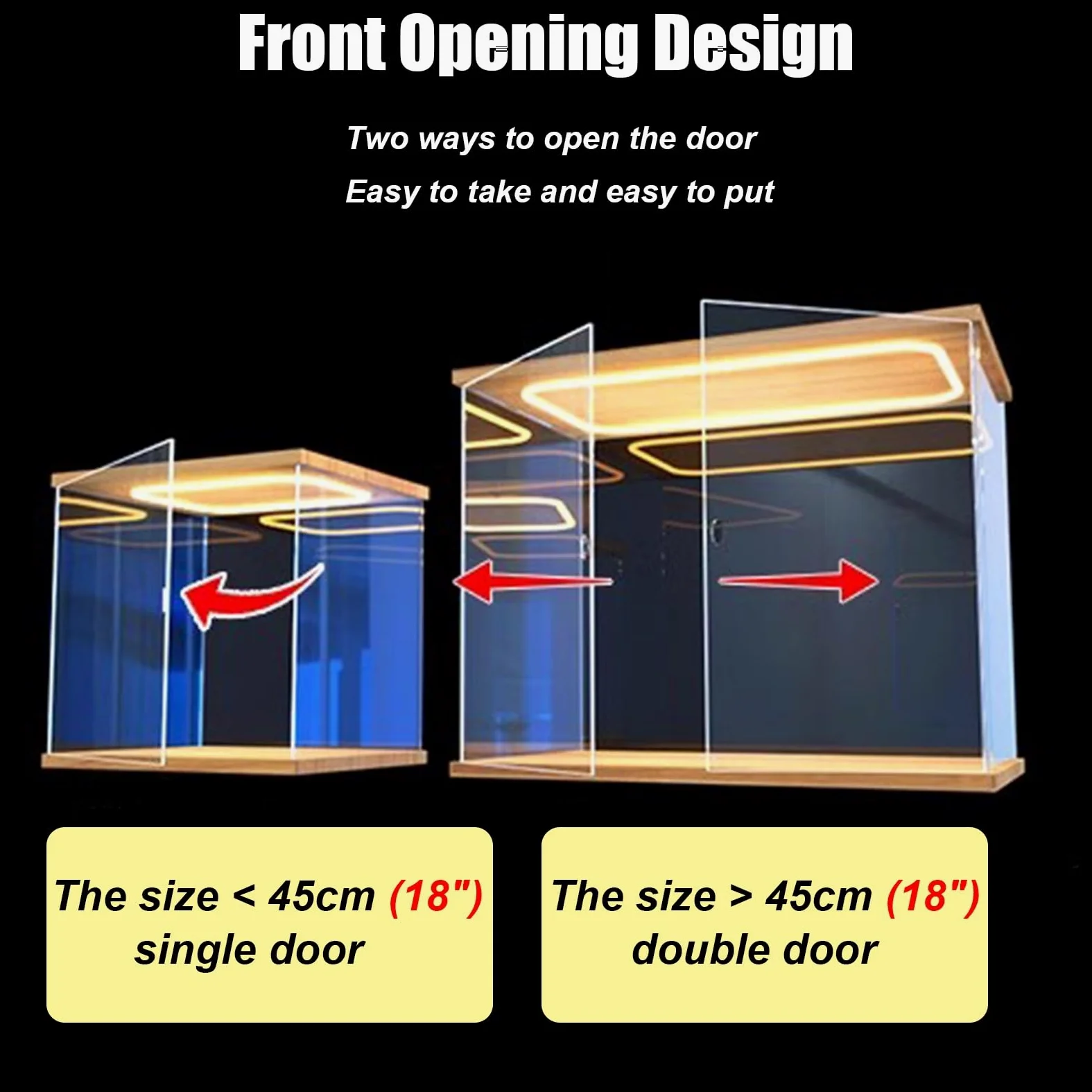 Acryl Vitrine Vitrine für Figuren, Puppen und Trophäen, Leichter, Hoher Acryl-Vitrine für Sammlerstücke, Staubdichter Aufbewahrungsschrank mit LED-Beleuchtung, PVC-Vitrine mit Würfel(40x40x50cm/16x16x