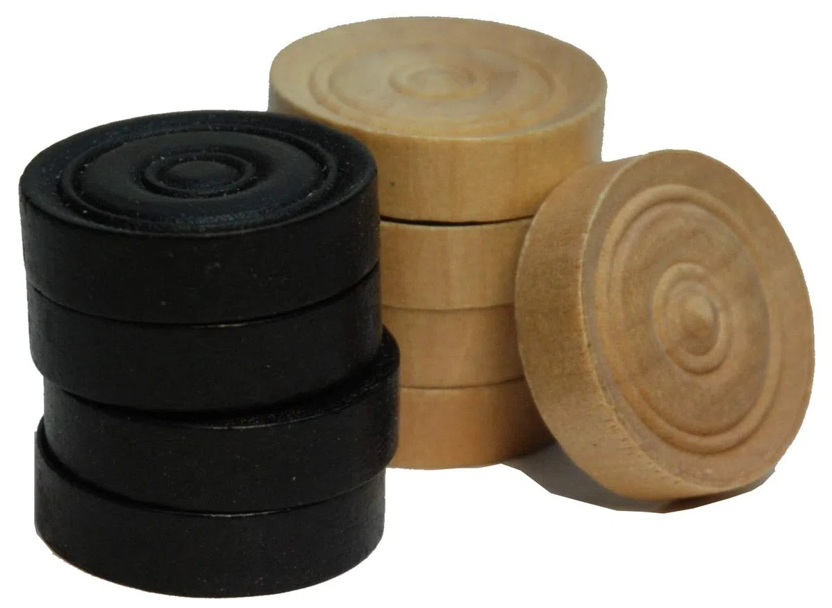 Dame-/Mühle-Steine schwarz & natur in Holz-Box