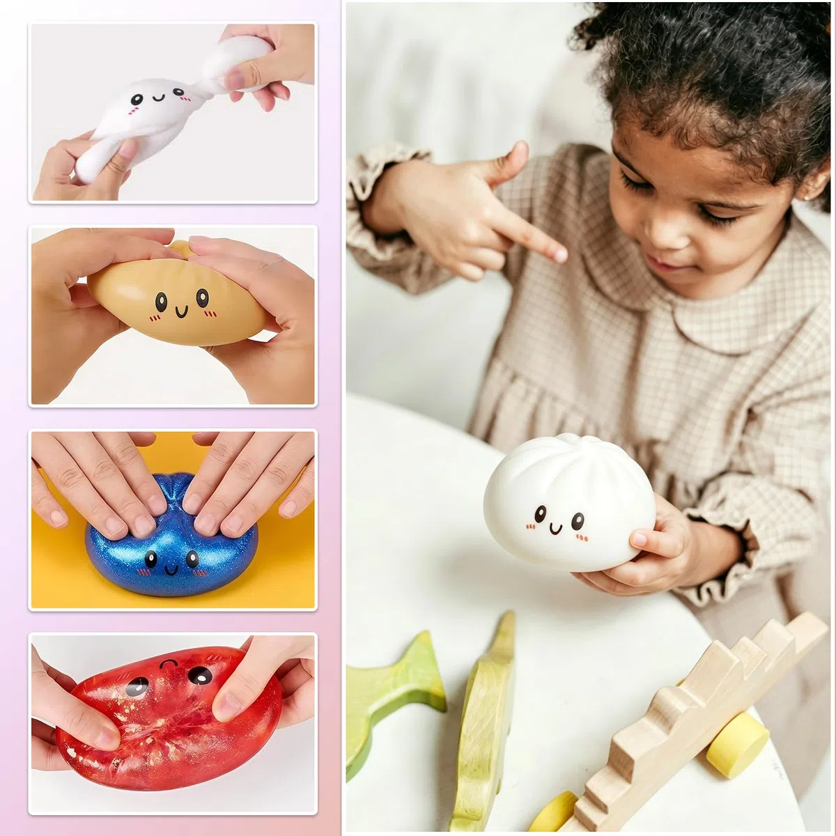 Knödel-Squishy, buntes Knödel-Spielzeug mit Dampfgarer, Überraschungsknödel-Stressabbau-Spielzeug, weiches Knete-Spielzeug zum Entspannen für Erwachsene, Jungen und Mädchen