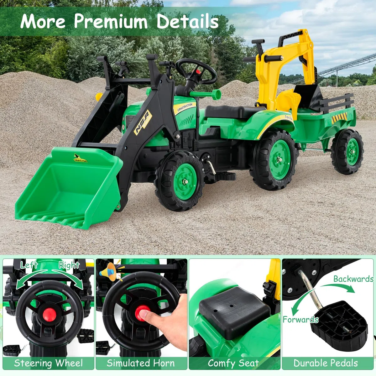 FANTASK Trettraktor ab 3 J., Anhänger & Grabschaufel, bis 35 kg