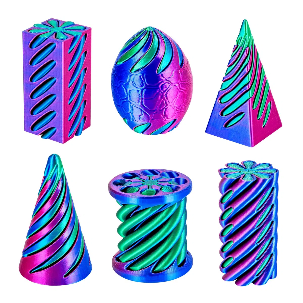 6 Packungen Spirale Fidget Kegel 3D gedruckt Spielzeug Set, Flexible Pyramide Passthrough für Stressabbau, Kinder Erwachsene Schreibtisch Spielzeug, Rosenrot & Dunkelblau & Grün