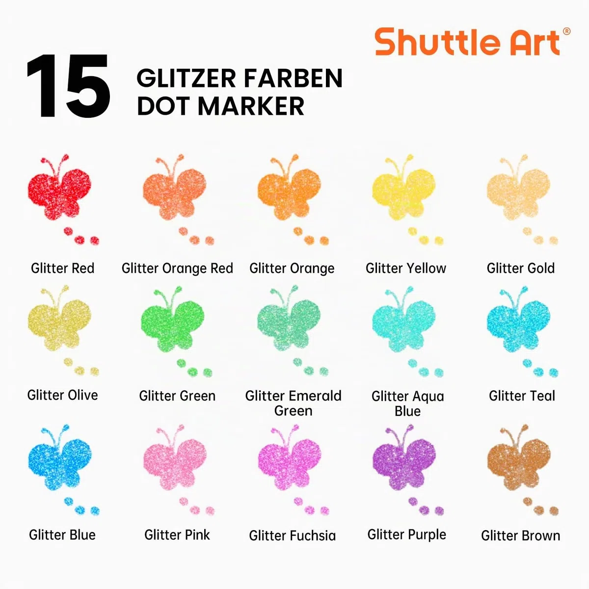 Shuttle Art 15 Glitzer Dot Markers, Kinderstifte auswaschbar, Bingo Marker, Stempelstifte für Kinder zum Malen & Bingo Painting Set, Bingo Dabber Pen mit ungiftiger Wasserbasis Tinte, Punkt Marker Set