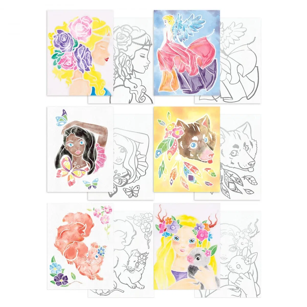 Depesche 11487 TOPModel - Colour me up Paper, Aquarellpapier mit 10 Motiven zum Ausmalen, inkl. Pinsel und Wasserfarben