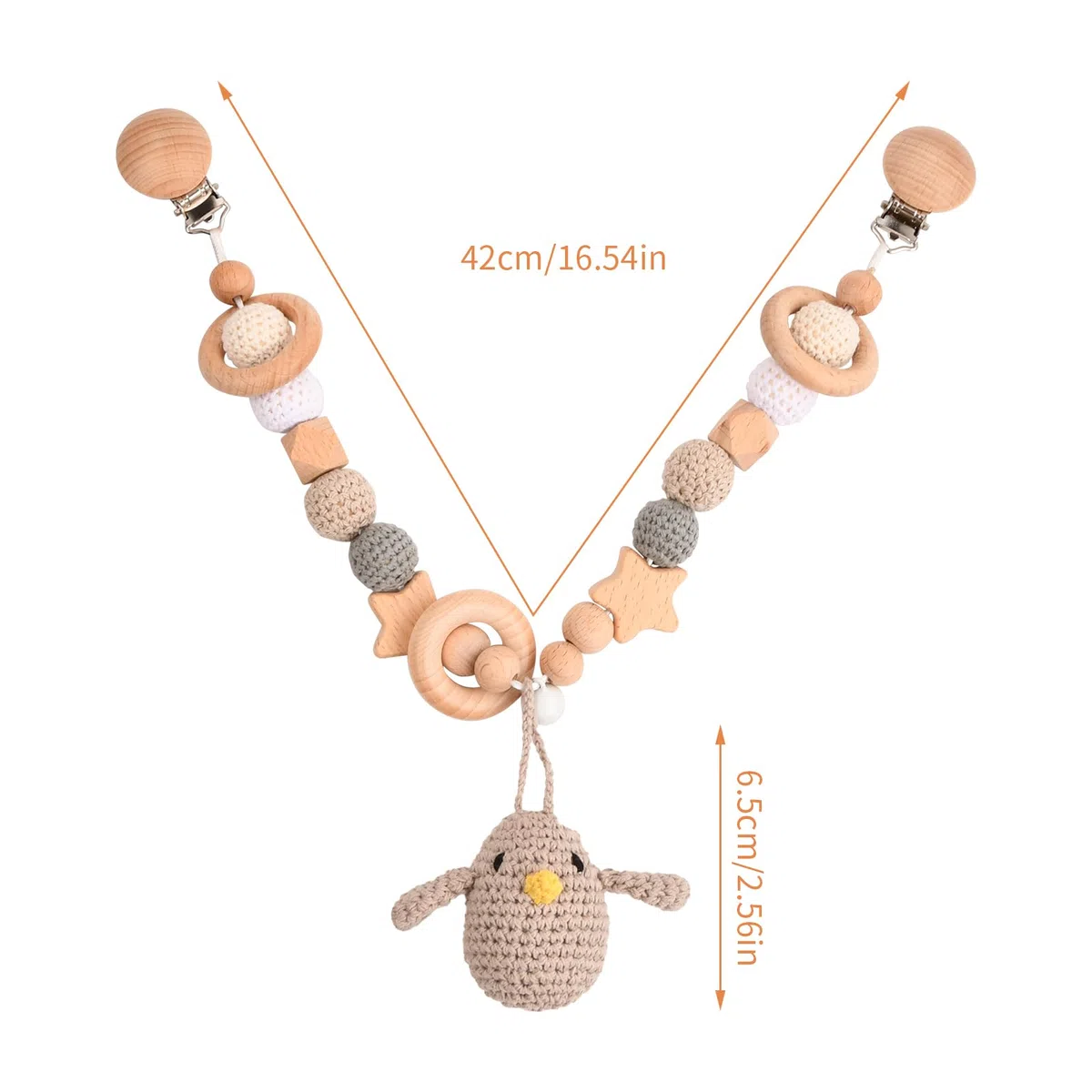 Kinderwagenkette aus Holz und Häkeln Niedliche Tierform Kinderwagenspielzeug mit Glocke für Baby Mädchen Junge