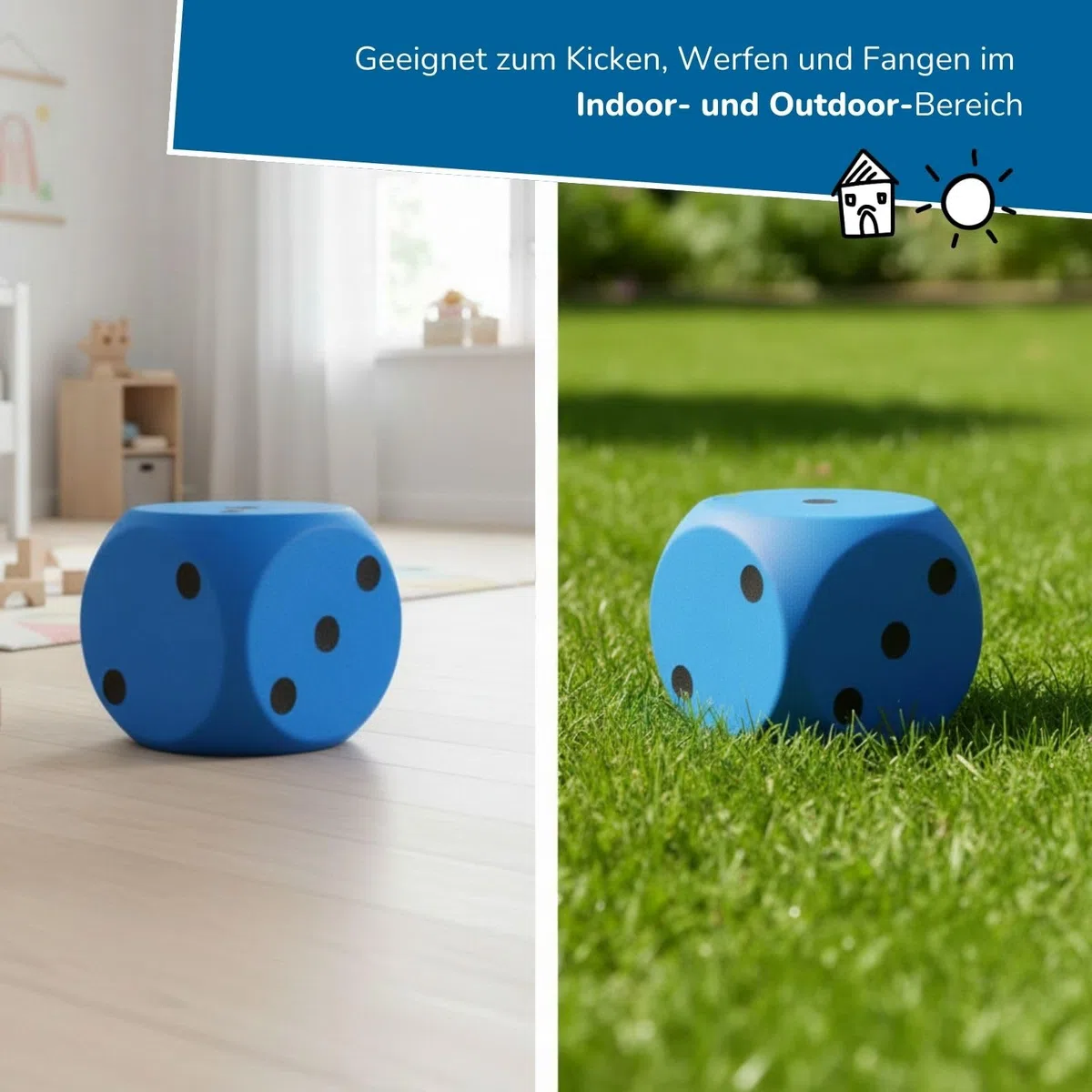 alldoro 63108 XXL Schaumstoff-Würfel Blau, 15 x 15 cm, großer Soft-Spielwürfel, weich & leise, Spielen & Lernen, Indoor & Outdoor
