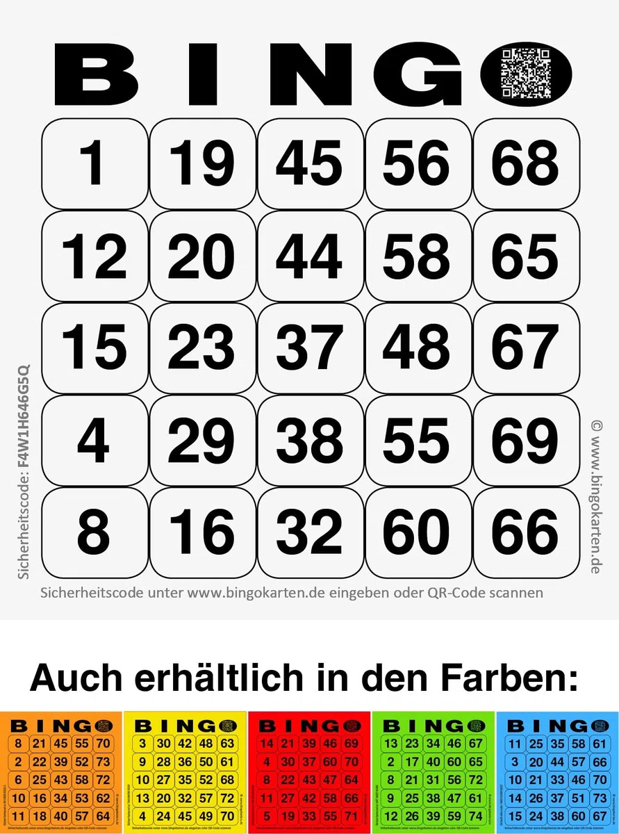 200 große Bingokarten für Senioren 25 aus 75 (weiß)