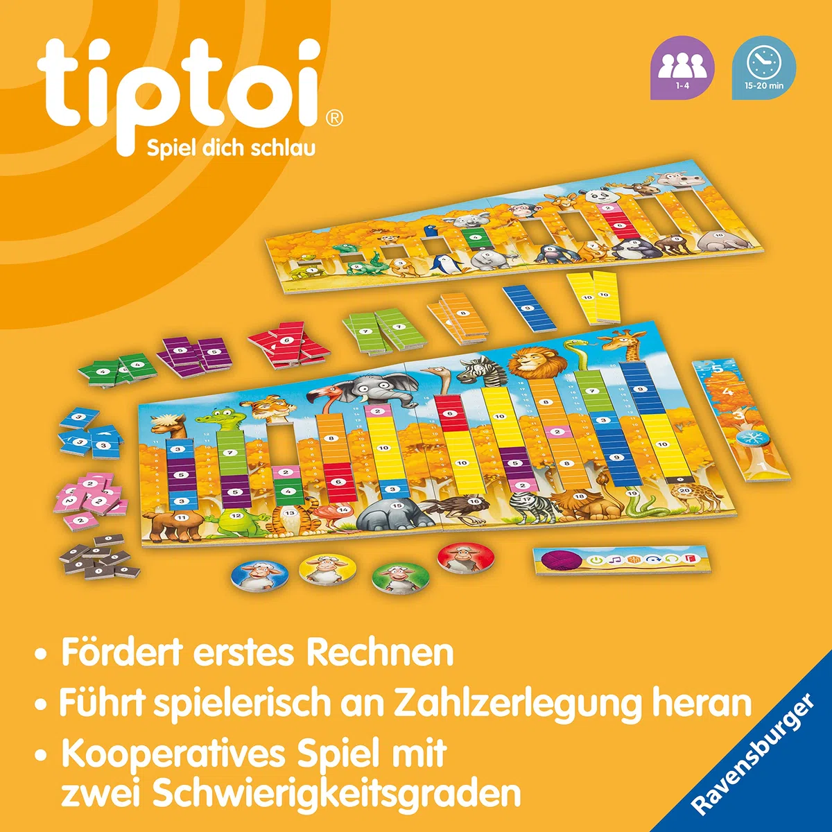Ravensburger tiptoi Spiel 00104 - Der verrückte Rechen-Zoo - Lernspiel ab 4 Jahren, lehrreiches Zahlenspiel für Jungen und Mädchen, für 1-4 Spieler