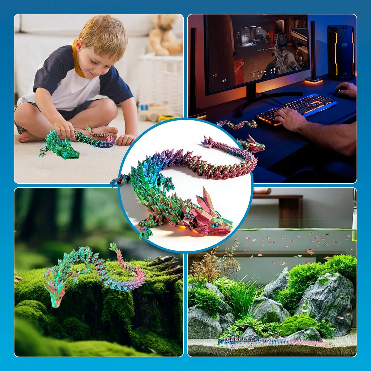 3D Gedruckter Drache Beweglich 60cm - Kristall Drachen Spielzeug Aus Pla Mit Farbverlauf - Articulated Dragon Fidget Toy - Deko Figur Für Jungen Und Mädchen & Erwachsene - 3D Drache, Ostergeschenke