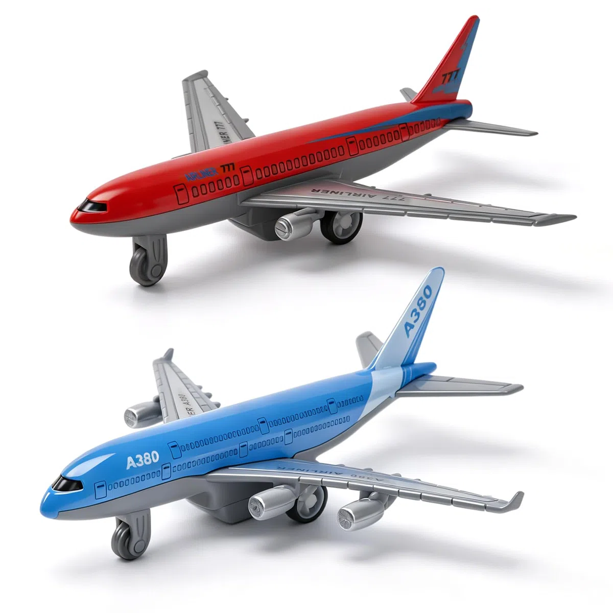 2 Stück Airbus A380 Flugzeug Spielzeug, Mini Modellflugzeug mit Rückziehfunktion, Spielzeugflugzeug für Kinder ab 3 Jahren – Rollendes Flugzeug Modell für Flughafen Spielzeug