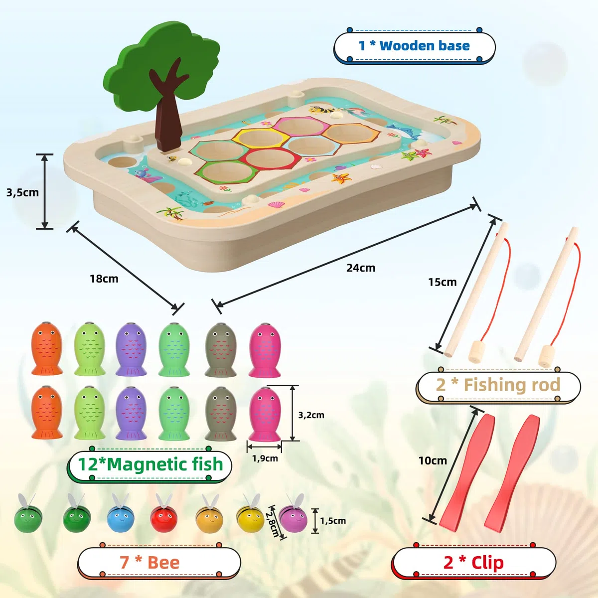 Uping Holzspielzeug AngelSpiel ab 3 Jahre, 2 in 1 Montessori Kinder Holz Magnetisches Spielzeug Mädchen Jungen Lernspielzeug Geschenk Fischspielzeug Fische Angeln, Patentschutz