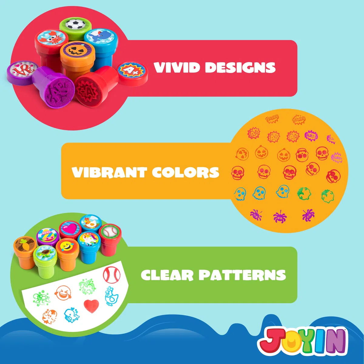 JOYIN 100 stück Stempel für Kinder, selbstfärbende Stempelset 3 Jahre(50 Designs, Plastikstempel, Zoo-Safari Dinosaurier-Stempele) für Ostereier, Mitgebsel Kindergeburtstag Partygeschenke
