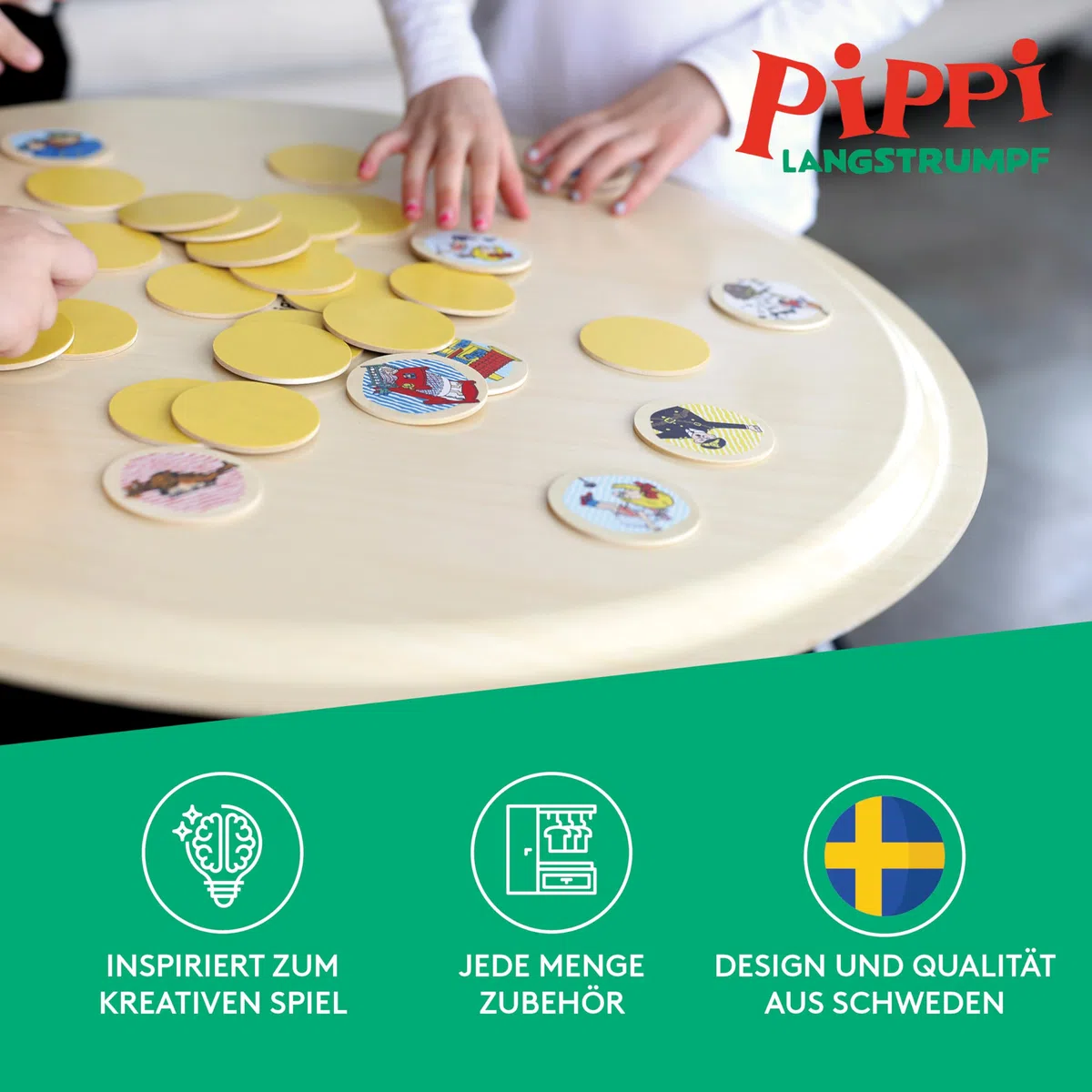 Pippi Langstrumpf Kinderspiel Memory Spiel – Holzspiel für Kinder – Gedächtnisspiel mit 38 Holzteilen – Offiziell Lizenziertes Produkt – Für Kinder ab 3 Jahren