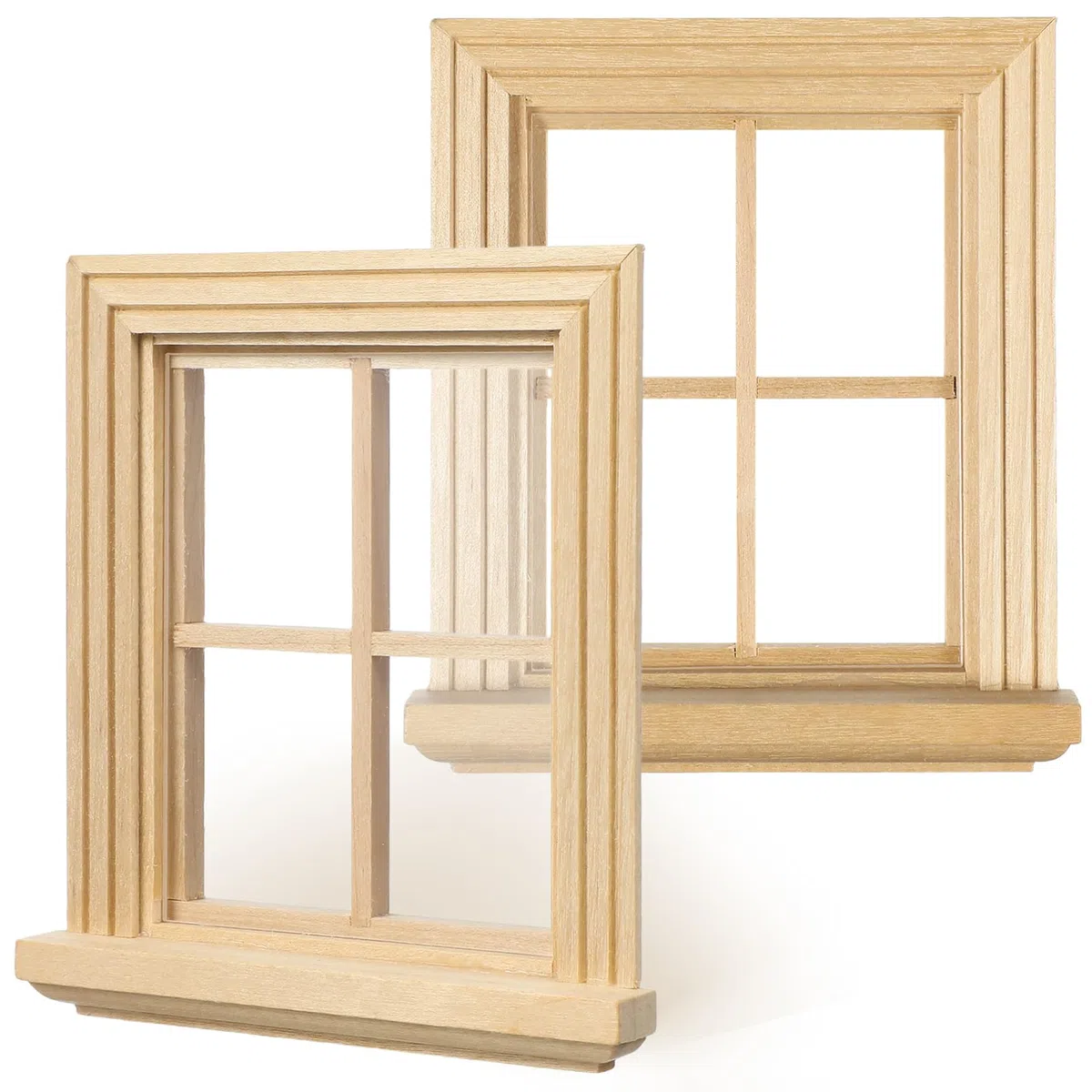 SHINEOFI 2Er Set Miniaturfensterrahmen Aus Birkenholz 1:12 Maßstab Puppenhausfenster Für DIY Puppenhausmöbel Dekoration Und Spielzeugzubehör Mit 4 Fächern