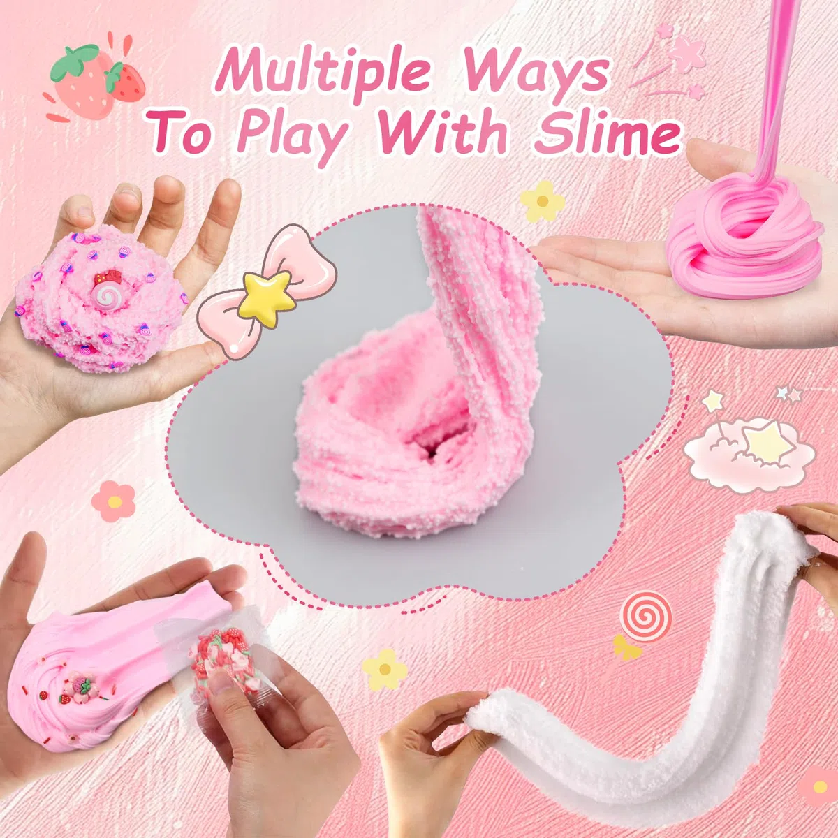 6 Stück Rosa Farbverlauf Slime Set (Schneereis, Butter, Crystal) für Kinder, Geburtstag/Weihnachten DlY Bastelset fur Madchen & Jungen