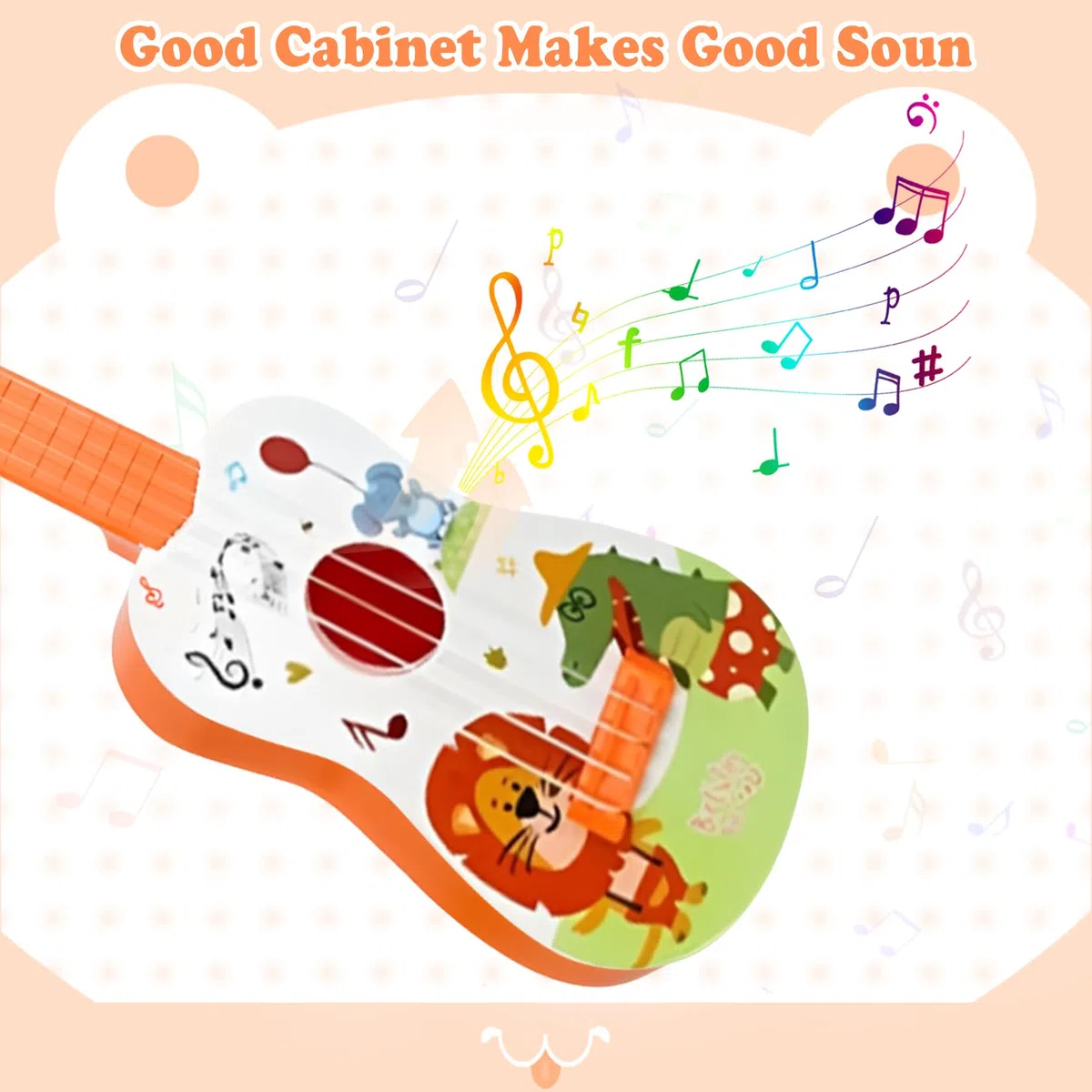 42cm Kindergitarre Mit 4 verstellbaren Saiten Ukulele Gitarre Spielzeug für Kleinkinder Anfänger Jungen Mädchen(Löwe)
