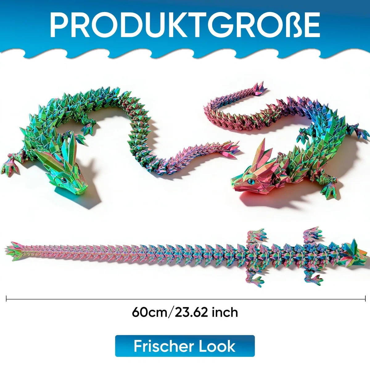3D Gedruckter Drache Beweglich 60cm - Kristall Drachen Spielzeug Aus Pla Mit Farbverlauf - Articulated Dragon Fidget Toy - Deko Figur Für Jungen Und Mädchen & Erwachsene - 3D Drache, Ostergeschenke