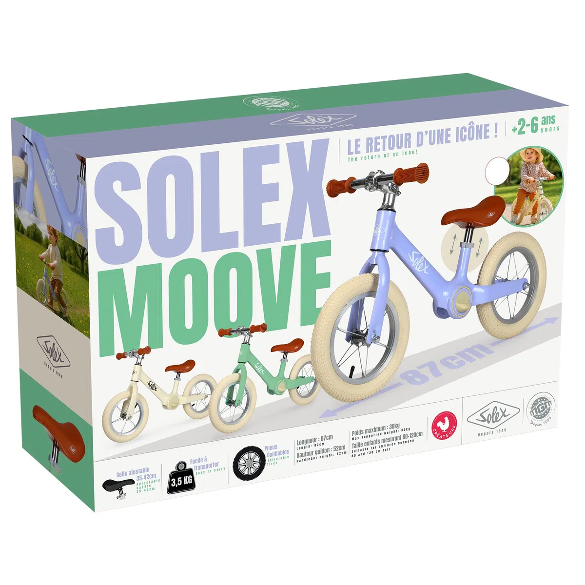 MGM JOUET - Laufrad - Solex - 119350 - Freilauf - Beige - 30 Kg Max - Metall - 12 Zoll - Kinderfahrrad Ohne Pedale - Geschenk - Geburtstag - Gleichgewicht - Für Kinder von 2 bis 6 Jahren