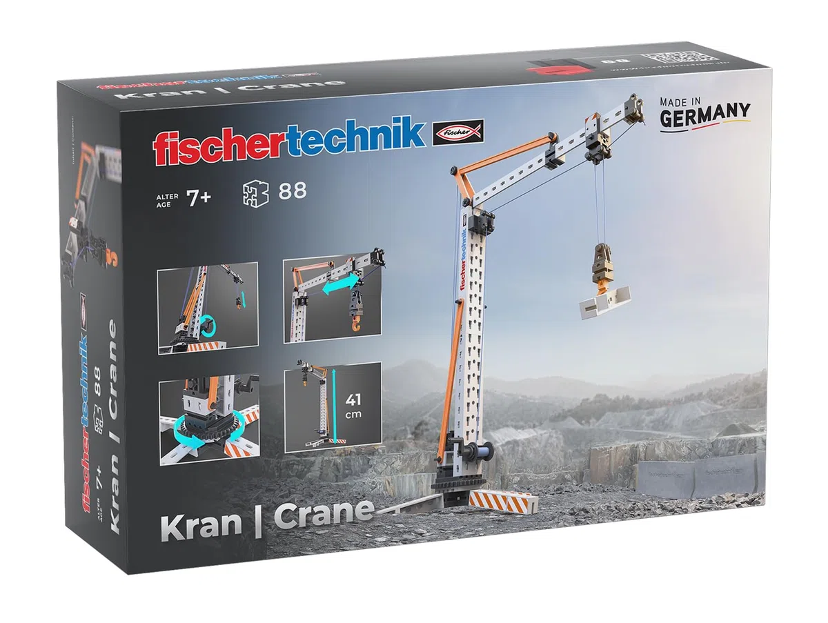 fischertechnik Crane 576103 – pädagogisches Konstruktionsspielzeug, Kran-Spielzeug-Bausatz für Kinder ab 7 Jahren, orange