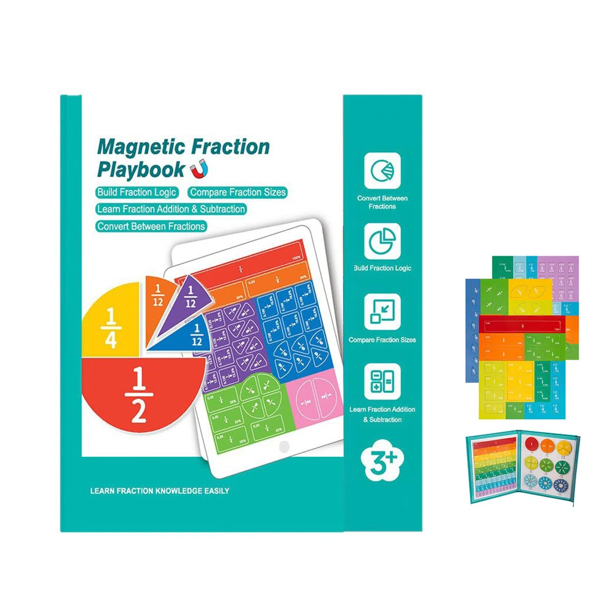 Magnetisches Bruchzahl-Demonstrationsbuch, Bruchrechnen Lernhilfe, Magnetisches Bruchspielbuch, Magnetische Bruchfliesen und Bruchkreise für 3+ Kinder, Mathe Grundschule Material (Konventionell)