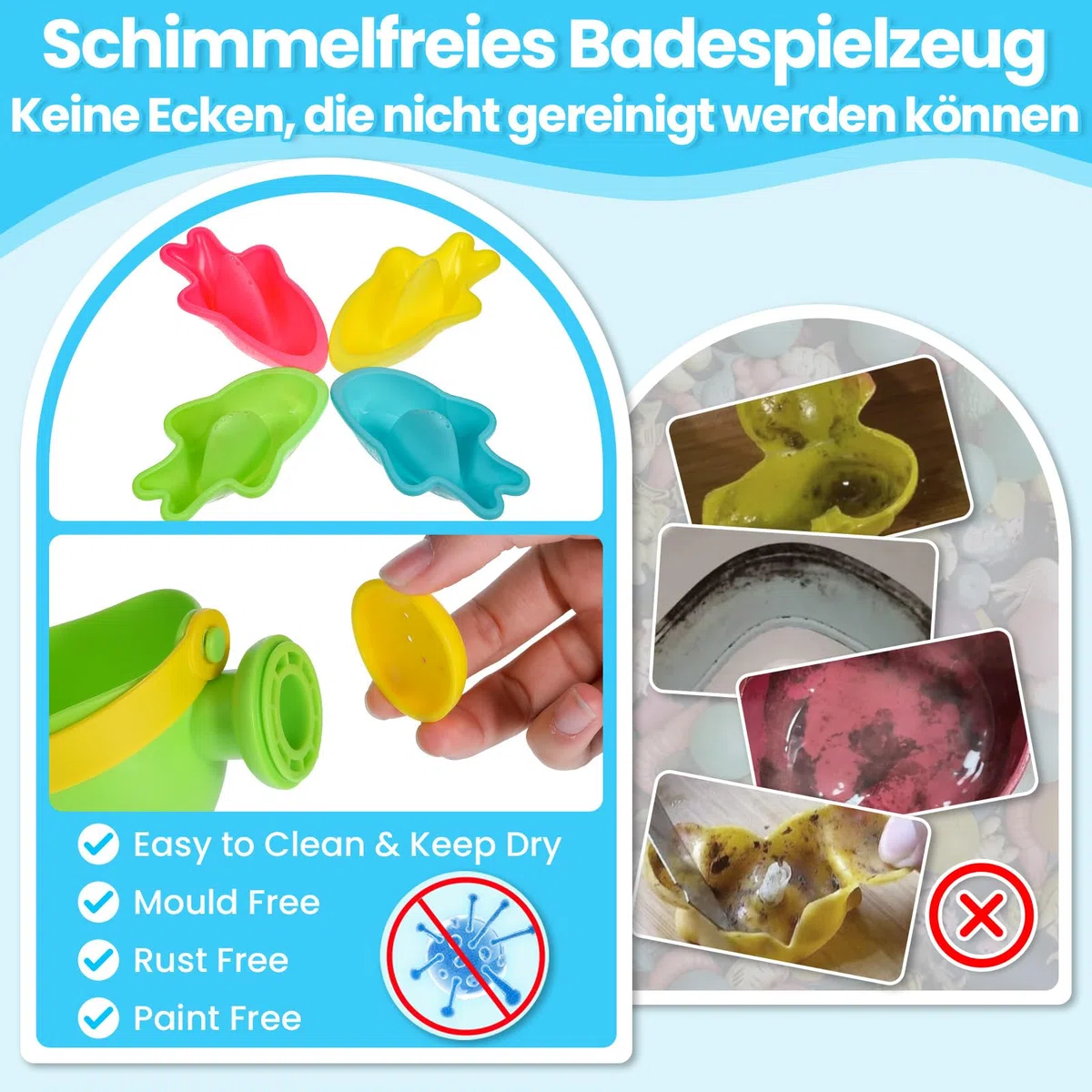 Badespielzeug Baby ab 1 2 3 4 Jahre, Badewannenspielzeug Wasserspielzeug Kinder Schwimmbad Pool Planschbecken Spielzeug Schimmelfreies Badespielsachen 10 Stück