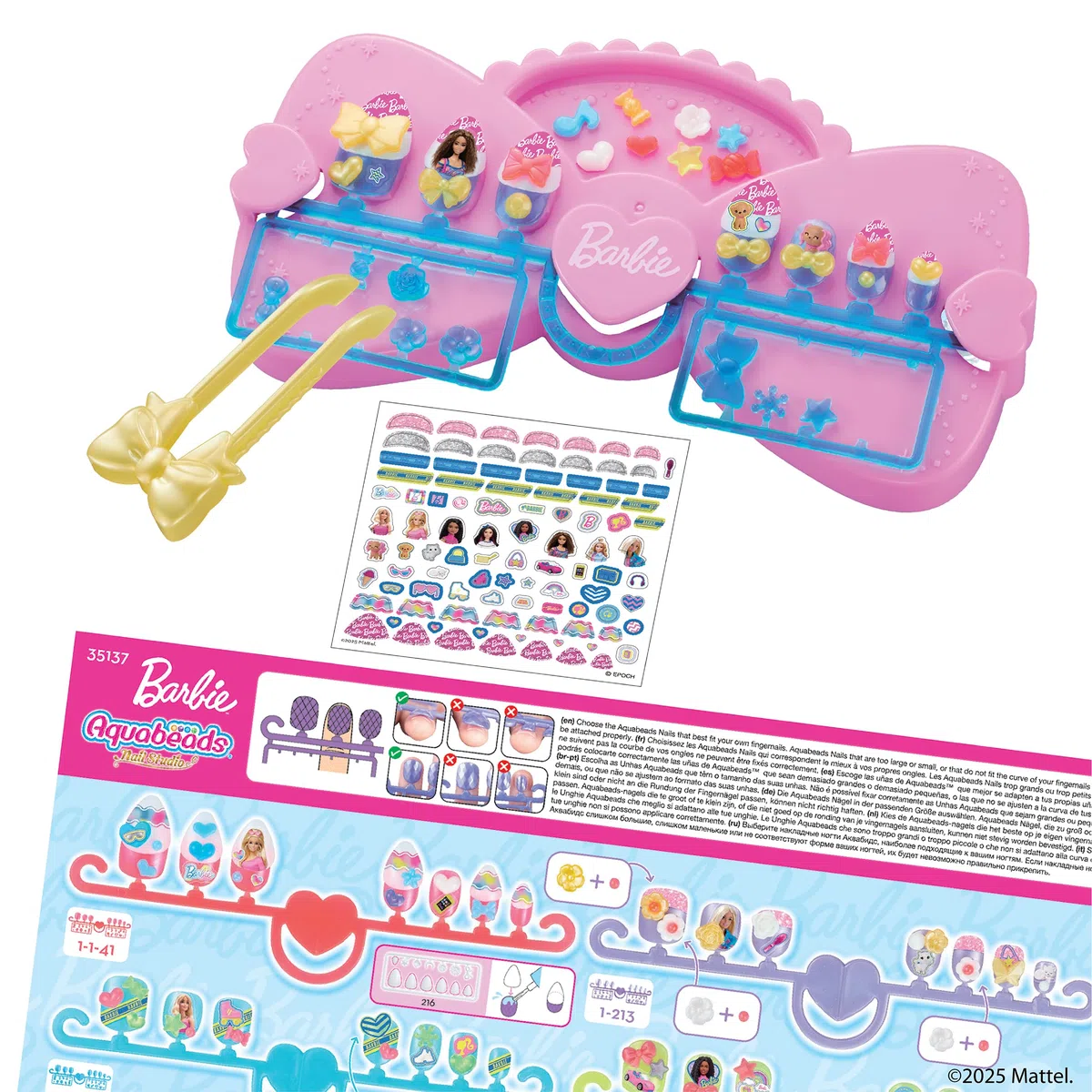 Aquabeads - 35137 Barbie Nagelstudio, Kreatives Nageldesign, Bastelset für Beautyfans, kindersicher, ohne Bügeln oder Kleben, für Kinder ab 4 Jahren