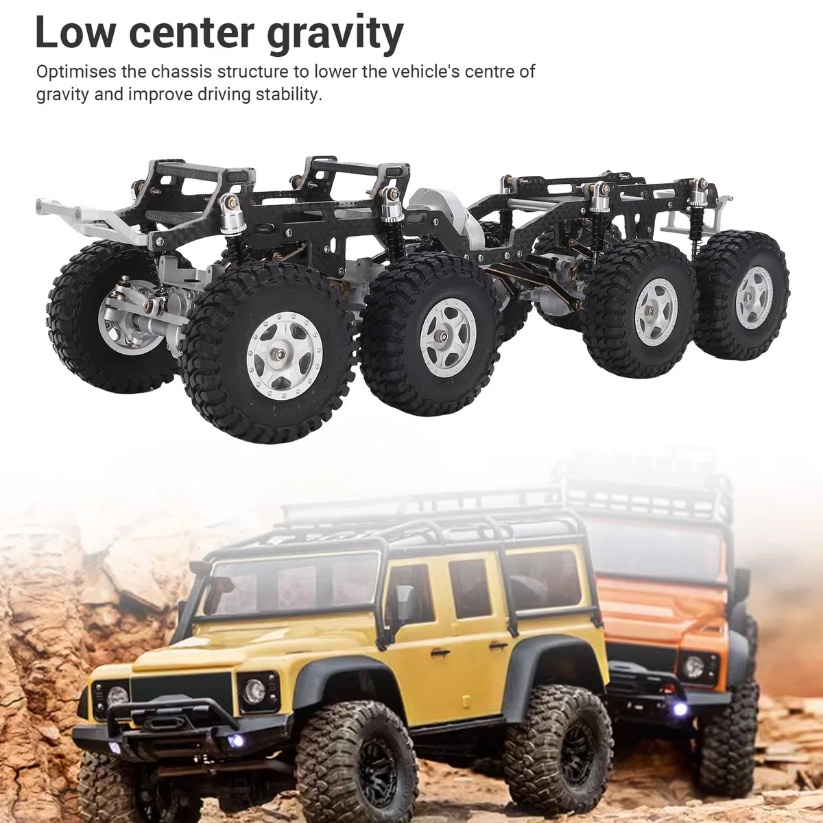 VBESTLIFE Kohlefaser-Chassisrahmen mit Niedrigem Schwerpunkt Als Ersatz für Axial SCX24 RC-Car, Hochfestes, Leichtes Nachrüstset für Verbessertes Handling (Schwarz und Silber)