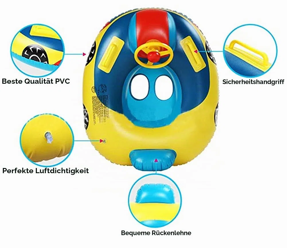 Kinder Aufblasbarer Schwimmring Pool Float Sitz Boot Nettes Auto Baby Floatie Sicherer Sitz Schwimmen Float mit Lenkrad See Float Floß Luftbett Schwimmmatratze für Mädchen Jungen 1-5 Jahre, 70x80cm