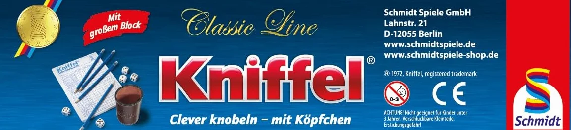 Schmidt Spiele 49203 Kniffel, Classic Line, mit großem Block, mit original Kniffelbecher