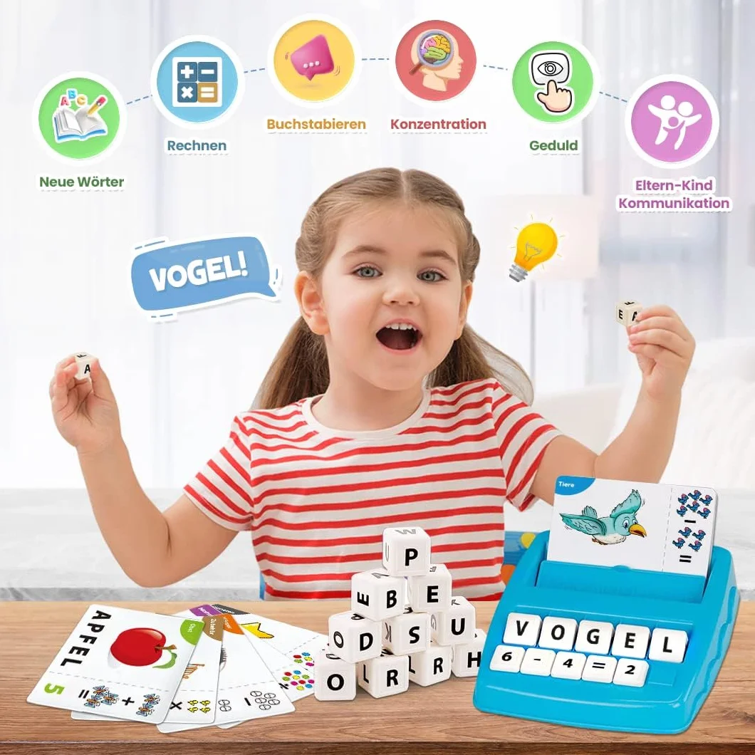Buchstaben Lernspiel ABC Montessori Lernen ab 4 5 6 Jahre Vorschule Zahlen Rechnen Schulanfänger 1 Klasse Geschenk für Vorschulkind Lernspielzeug Einschulung (Türkis)