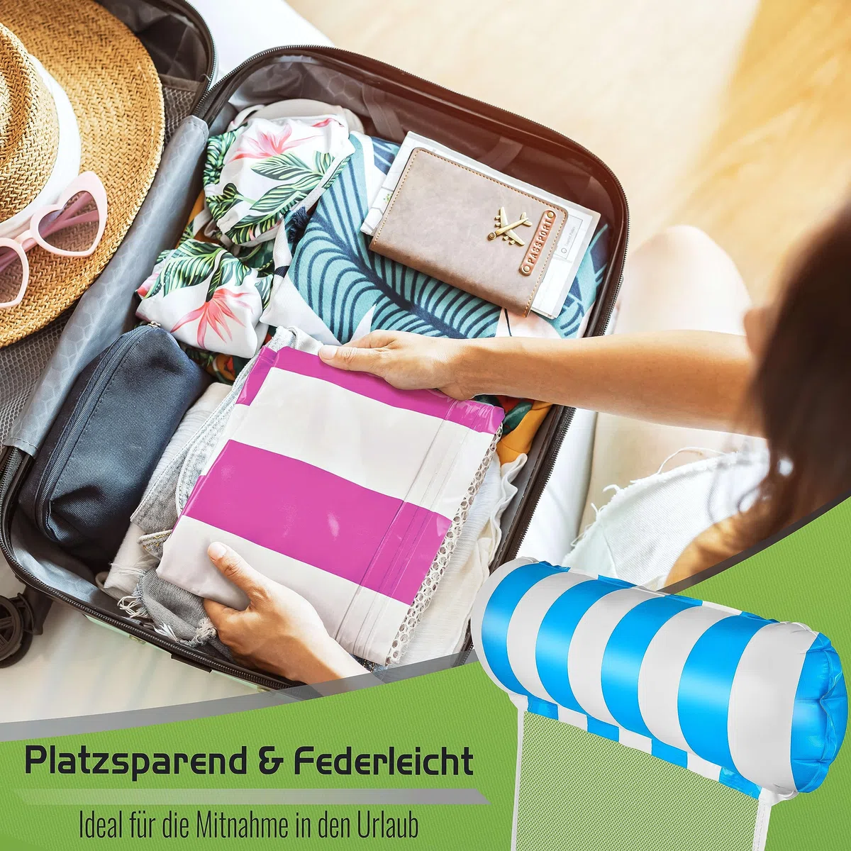 Balinco – Aufblasbare Wasserhängematte Luftmatratze mit 2 Luftkammern & Nylon Netz für Pool – Floatie Wassermatratze Relaxliege für Erwachsene & Kinder – Sommer Poolzubehör