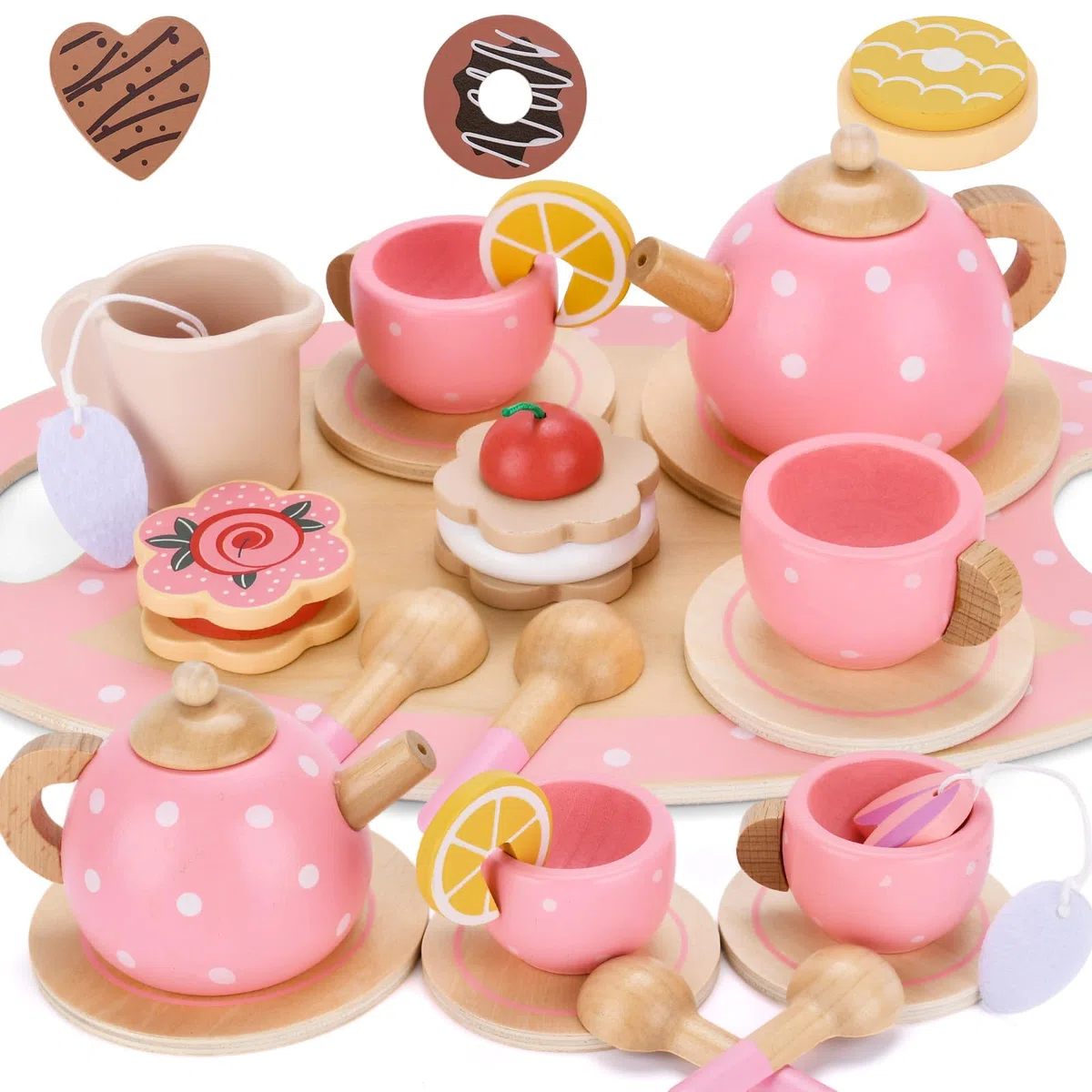 Teeservice Kinderküche Zubehör,Teeservice Kinder Holz Spielküche Zubehör,Küchenspiele Holz,Holzs Teeservices für Kinderküche,Teeparty Spielküche Rollenspiele,Geschenk für Kinder Mädchen Jungen